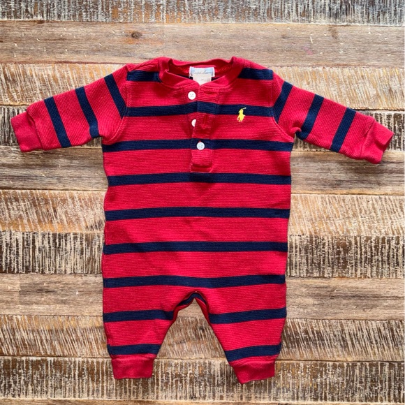 Ralph Lauren Red and Navy Baby Onesie - Picture 1 of 3